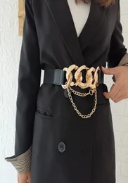 Cintos Mulheres Corset Elasticity Leather Wide Wasit Belt Com Chain Allmatch Coat Casual Feminino Designer Cintura1490565
