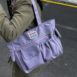 Eimer Japanische Harajuku -Schultaschen für Teenager -Mädchen Multipockets Umhängetasche Nylon Handtaschen Buchstaben Print Crossbody Taschen Frauen Tote