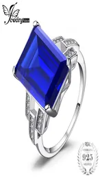 Jewelrypalace Luxury Emerald Cut 96ct Yaratılan Mavi Safir Kokteyl Yüzüğü 925 STERLING Gümüş Yüzük Moda Kadınlar Y1812441207