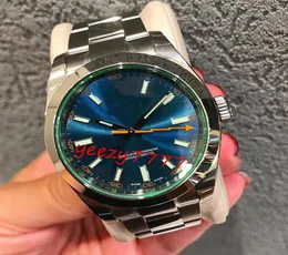 새로운 남성 패션 시계 마스터 40mm 116400 116400GV 블루 다이얼 그린 사파이어 크리스탈 기계 자동 이동 SS 316L MENS W9656506