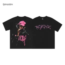 Hip Hop Summer Street Trend Marka Sigara Portre Tasarım Erkekler Ins Loose Çok Yönlü Dipli T-Shirt 2vch