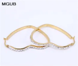 Rostfritt stål hjärtformad kristallhoppör örhängen smycken kvinnlig populära försäljning billiga smycken guldfärg LH16027326228441