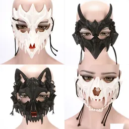 Máscaras de festa Halloween Escritor japonês Cos Animal Horror Props Máscara Dragão Tiger God Yasha Tiangou Traje por atacado Drop entrega Ho dhqmd