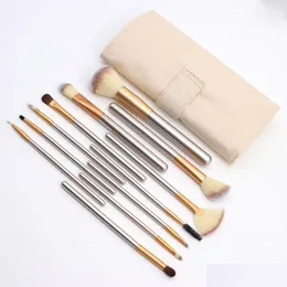 Make -up -Bürsten 12pcs/Set hochwertiges Kit Holzgriff Portabel Reisetilmik