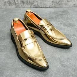 Dress Shoes Fashion Golden Glitter Men Pointed Slip-on Mens Wedding Comfort Breather Man Casual Leather Plus Size 47