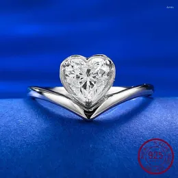 Klusterringar långlånga guld S925 silver simulerade diamantklipp 6 hjärtring kvinnors enkla och atmosfäriska