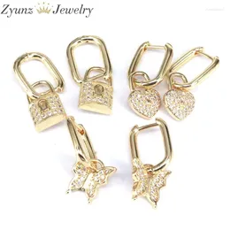 Dangle Ohrringe 5 Paare Drop-Earrings Brincos Schmuck CZ Kristall Zirkon Herz Vorhängeschloss Schmetterling Goldfarbe für Frauen Party Geschenk