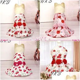 Hundebekleidung Valentinstag Kleidung LIEBE Ihr Outfit Sommerprinzessin Rock Rotes Tle Kleid mit Bowknot für kleine Hunde Katze Mädchen Rose S Dr DHMXK