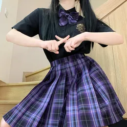 Minikjolar 2023 sommar japansk skola veckade hög midja kawaii söt rosa rutig kjol uniform harajuku jupe 240419