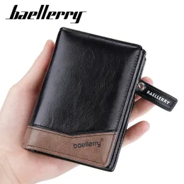 Wallets Baellerry Business Men Wallets Leather Purse with Zipper Coin Pocket High Quality Vintage Small Card Holder Money Wallet for Men