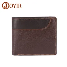 Carteiras Joyir Genuíno Leather Mens Paletas de Crédito Titular Moda Menina Curta Purse Carteira de Chave de Covilhão RFID DOISTEMENTO DE PRONOCO NOVO