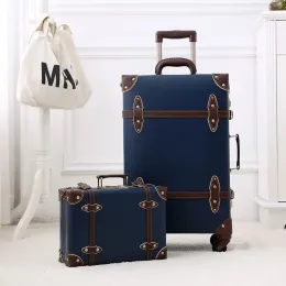 Sets Men 2PCS/SET Vintage PP Travel Bag Rolling Luggage,12"20"22"24"inch Women Retro Trolley Suitcase On Universal Wheels