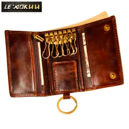 Wallets Original Leather Men Fashion Multifunction Coin Wallet Car Remote Case Key Ring Case Holder Chain Designer Key Package Bag 230C