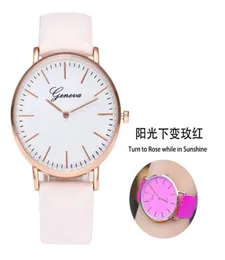 Sun Watches Genebra Mudança Cor Branca Quartz Mulheres relógios de pulso Analógico Vine Termature Termature descolor Clock2486254