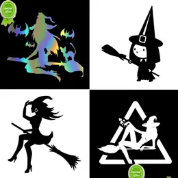 Wall Stickers Diy Halloween Witch Flying On Broom Car Window Decor Decal Vinyl Art Body Waterproof Sticker Drop Delivery Home Garden Dhowr