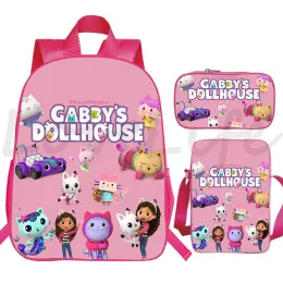 Mochilas Gabby's Dollhouse Backpacks Alunos 3 Pices Set Pink School School Girls Cartoon Bookbag Gabbys Dollouse Bag Box