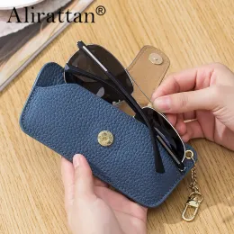 Clutches Alirattan 2023 New Genuine Leather Eyewear Bag Sunglasses Portable Men's and Women's UltraThin Storage Bag