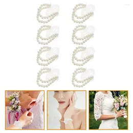 Flores decorativas 8 PCs Pérolas de noiva Pearls Bracelets elásticos Corsage as pulseiras Acessórias de jóias para corsages de festas Supplies de casamento