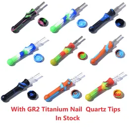 Colorful Smoking Silicone Hand Pipe Nectar Collector Kit With 14mm Titanium Nail Quartz Tips Tobacco Pipes Accessories Dab Oil Rigs Bongs