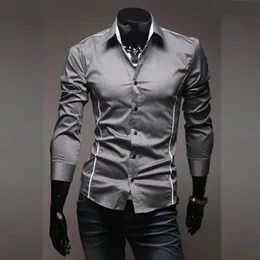 سليم Fit Mens مخطط قمصان طويلة الأكمام رمادية الذكور Camisa Camisa Chemise Homme Camisas Para Hombre 240419