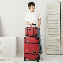 Устанавливает горячие! Новые ретро -туристические сумки Rolling Luggage Sets, 12 "20" 24 "26" 28 "дюймовые чемоданы для женщин с косметической сумочкой на колесах на колесах