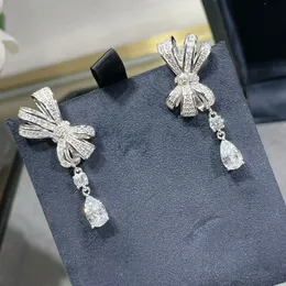 Högkvalitativ 925 Sterling Silver Bow Diamond Stud Earrings For Girls Fashion Jewelry Dupe Brand Butterfly örhängen