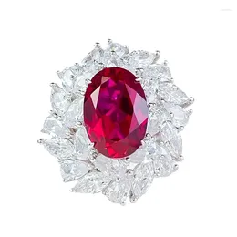 Anelli a grappolo S925 anello d'argento set con 9 13 mm Pigeon Red Rossa Diamond Diamude Luxuria ad alta Carbonio Donne's