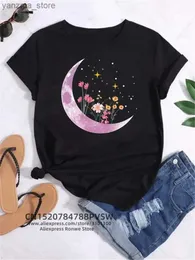 Women's T-Shirt Moon Planet Space Women Print T-Shirts Girl Fashion Funy Casual Round Neck Short Slve Strtwear Female Clothes Vintage Tops Y240420