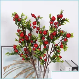 Decoração de festa vermelha pequena de romã frutas frutas plantas falsas para mesa de casa Fleur Artificielle Decoração de Natal entrega 2021 otxm3