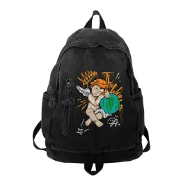 Rucksäcke Neue Denim Korean Schoolbags Schüler Vintage Trendy Women Man Rucksäcke Cartoon gedruckt enden