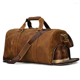 Duffel Bags Real Cow Leather Men Women Travel Fitnes