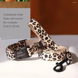 Dog Collars Luxury Leopard Print Camouflage Collar Personalized Pet Nylon Free Engraved ID Set Adjustable For Dogs