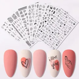 English Letters Flower Design 3D Nail Sticker Sexy Girl Theme Nail Water Decal Stickers Decoration Manicures
