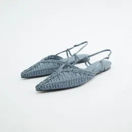 Scarpe da donna autunnale Slingbacks Flats Scarpe Fibbia puntata Punta Sandali romani intrecciati Chaussures Femme Blue Lady Shoe 240411