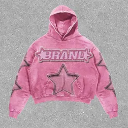 Harajuku Pink Stars Print hoodies women graphic y2k top oversized hoodie Couples American streetwear goth women clothes 240403