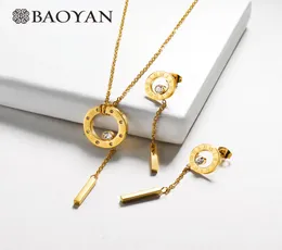 Baoyan Zirconia Bride Jewelry مجموعة أزياء الأرقام الرومانية المجوهرات الفولاذ المقاوم للصدأ مجموعات المجوهرات الذهب الفضية الزفاف مجموعات للنساء 9803105