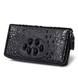 Wallets Crocodile pattern Split Leather men wallet long double zipper wallet Male clutch bag men mobile phone bag men card holder wallet