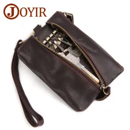 Carteiras Joyir Vintage Titular de couro genuíno Men Keychain Capas com zíper Bolsa de case Men Palleta Chave da bolsa de moedas Pequena carteira para homens