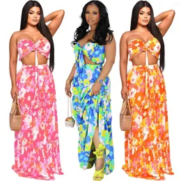 Vestidos casuais 2024 verão feminino impressão floral traje longa traje de praia