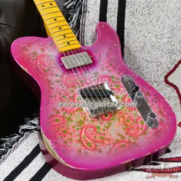 Ron Thorn Masterbuilt Relic Pink Paisley Electric Guitar 기타 험버커 픽업 메이플 프렛 보드 도트 인레이 3 안장 브리지 빈티지 튜너 니트로 셀룰로스 래커