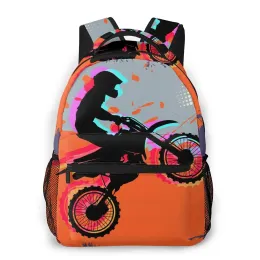 Bags Children Backpacks School Bag For Boys Motocross Rider Dirt Bike With Abstract Background Teenagers Schoolbag Student Bookbags