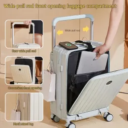 Luggage Wide Handle Front Opening Luggage USB Multifunctional Suitcase Cabin Bag Lightweight Suitcases Travel Rolling Luggage Spinner