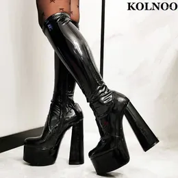 Boots Kolnoo Women Feminino de 16 cm de calcanhar joelho 5,5 cm Real POS Booties Sapatos de baile de moda de moda de noite