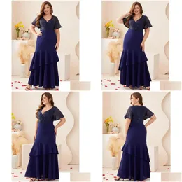 Plus Size Dresses Summer 4Xl5Xl Royal Blue Sequin Short Sleeve V Neck Dr Elegant Luxury Party Maxi Fishtail Dres 2023 C7Xq Drop Delive Dhzi0