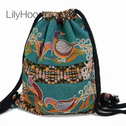 Sırt Çantaları Lilyhood Kadın Kumaş String Sırt Çantası Çingene Bohemian Boho Chic Aztek Ibiza Çingene Etnik Ibiza Fas Çizme Sırt Çantası Çanta