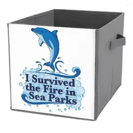Sacos de armazenamento Eu sobrevivi ao incêndio em parques marinhos de parques essenciais Caixa dobrável Multifuncional das meias Handle em ambos os SID