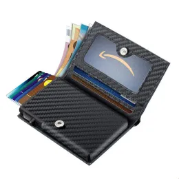 Держатели Новое прибытие углеродного волокна малая коробка бизнес -металлический алюминиевый кошелек для мужчин RFID блокирует 100% подлинные кожаные тонкие держатели карт