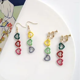 Dangle Earrings E-Ling Cute Candy Color Cartoon Heart Drop For Women Girl Multicolor Hollow Love Long