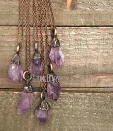 펜던트 목걸이 NM35268 RAW Amethyst Crystal Necklace 거친 히피 집시 쥬얼리 마녀 전자 전기 조합 보호 레이어링3981077