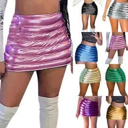 Skirts Tulle Skirt Sexy Metallic Mini Glitter Club Bodycon Party Costume For Women Ruched Ruffle